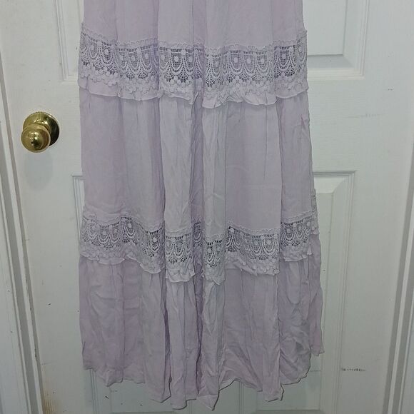 Mable Savanna Maxi Sleeveless Lace Inserts Plunging Neckline Boho Dress Sz M NWT - Picture 2 of 9